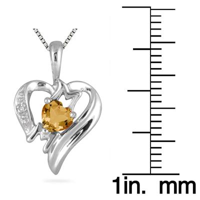 Citrine and Diamond Heart MOM Pendant in 10K White Gold