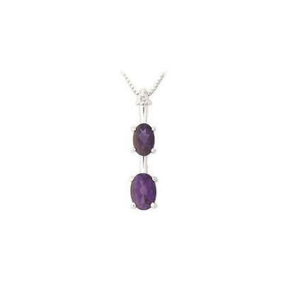 Amethyst and Diamond Drop Pendant 14K White Gold