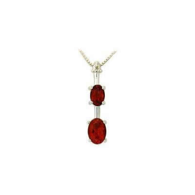 Garnet and Diamond Drop Pendant 14K White Gold