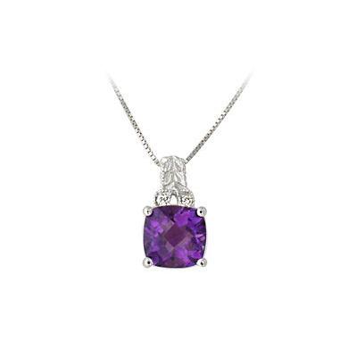 Diamond and Amethyst Pendant in 14k White Gold