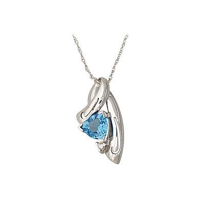 14-kt. White Gold Blue Topaz Diamond Pendant