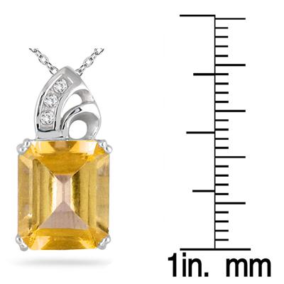 Citrine and Diamond Pendant 10k White Gold
