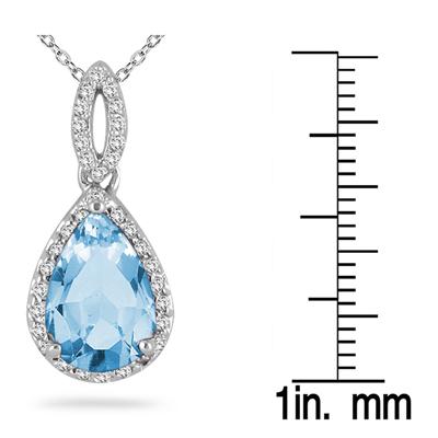 Pear Shape Blue Topaz and Diamond Pendant 10K White Gold