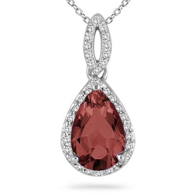 Pear Shape Garnet and Diamond Pendant in 10kt White Gold