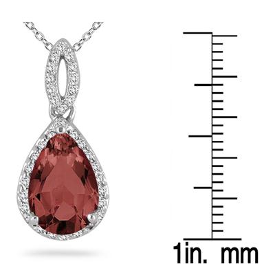 Pear Shape Garnet and Diamond Pendant in 10kt White Gold