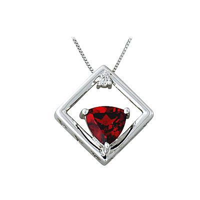 Garnet and Diamond Pendant White Gold