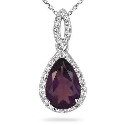 Pear Shape Amethyst and Diamond Pendant 10kt White Gold