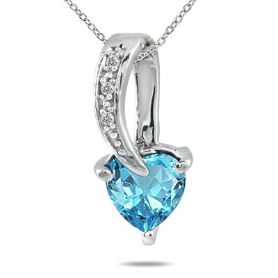 Blue Topaz and Diamond Heart Pendant in .925 Sterling Silver