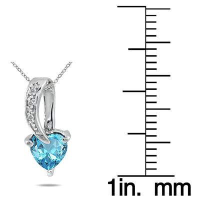 Blue Topaz and Diamond Heart Pendant in .925 Sterling Silver