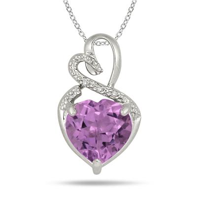 4.00 Carat Amethyst and Diamond Heart Pendant in .925 Sterling Silver