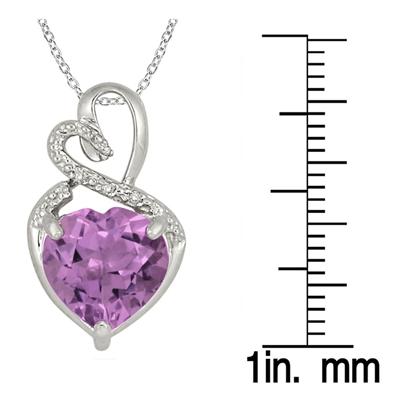 4.00 Carat Amethyst and Diamond Heart Pendant in .925 Sterling Silver