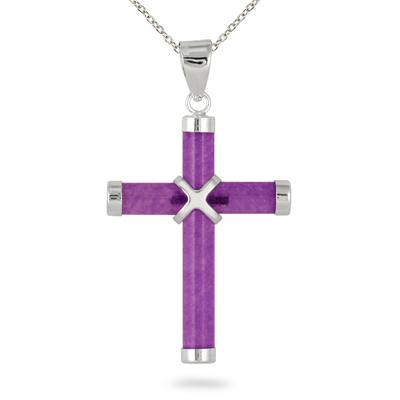 All Natural Lavender Jade Cross Pendant in .925 Sterling Silver