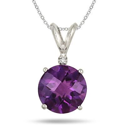 3.00 Carat Checkerboard Amethyst and Diamond Pendant in .925 Sterling Silver
