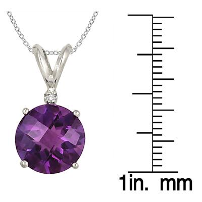3.00 Carat Checkerboard Amethyst and Diamond Pendant in .925 Sterling Silver