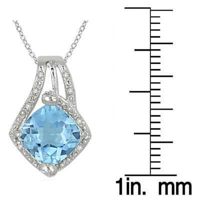 2.25 Carat Cushion Cut Blue Topaz Pendant in .925 Sterling Silver