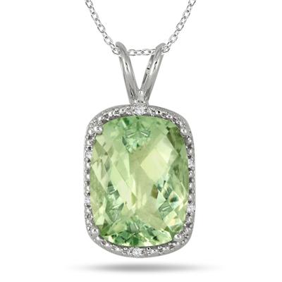 10 Carat Green Amethyst and Diamond Pendant in .925 Sterling Silver