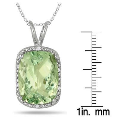 10 Carat Green Amethyst and Diamond Pendant in .925 Sterling Silver