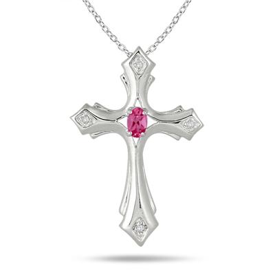 Ruby and Diamond Cross Pendant in .925 Sterling Silver