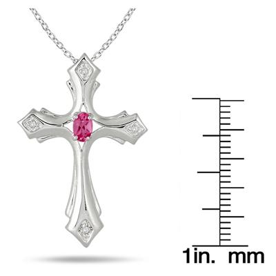 Ruby and Diamond Cross Pendant in .925 Sterling Silver