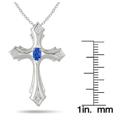 Sapphire and Diamond Cross Pendant in .925 Sterling Silver