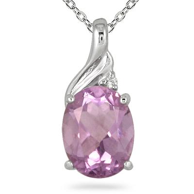 2 Carat Oval Amethyst and Diamond Pendant in .925 Sterling Silver