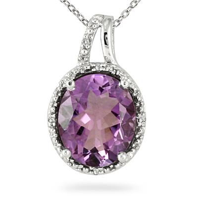 4.00 Carat Amethyst and Diamond Pendant in .925 Sterling Silver