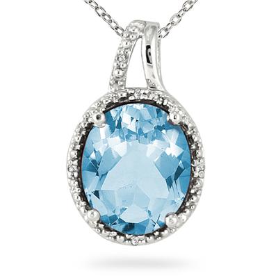 4.00 Carat Blue Topaz and Diamond Pendant in .925 Sterling Silver