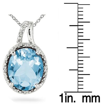 4.00 Carat Blue Topaz and Diamond Pendant in .925 Sterling Silver