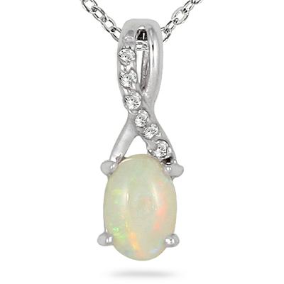 Opal and Diamond Pendant in .925 Sterling Silver 