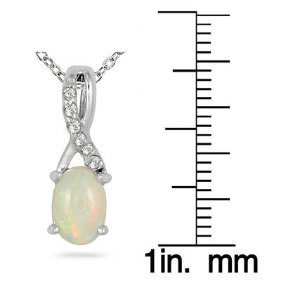 Opal and Diamond Pendant in .925 Sterling Silver 