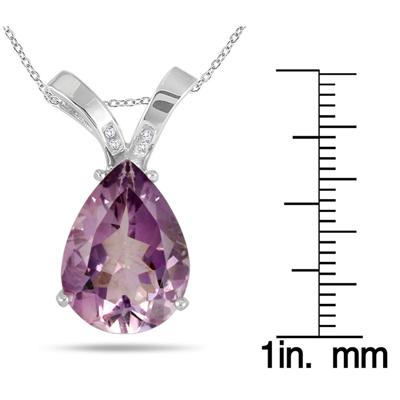 8.00 Carat Pear Shape Amethyst and Diamond Pendant in .925 Sterling Silver 