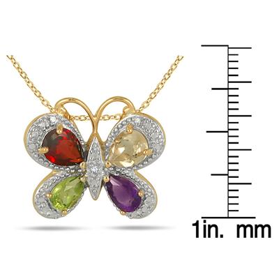 2.50 Carat Multicolor Gem and Diamond Butterfly Pendant in 18K Gold Plated Sterling Silver