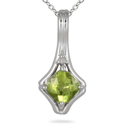 Cushion Cut Peridot and Diamond Pendant in .925 Sterling Silver