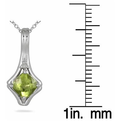 Cushion Cut Peridot and Diamond Pendant in .925 Sterling Silver