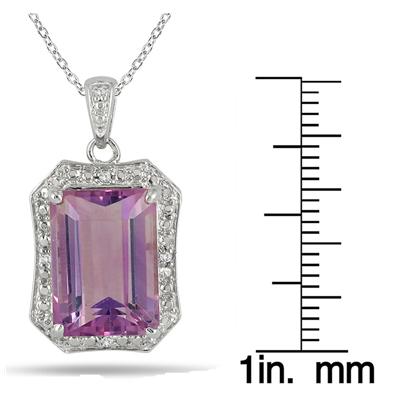7 Carat Emerald Cut Amethyst and Diamond Pendant in .925 Sterling Silver