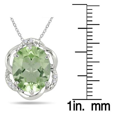 5.00 Carat Oval Green Amethyst and Diamond Pendant in .925 Sterling Silver