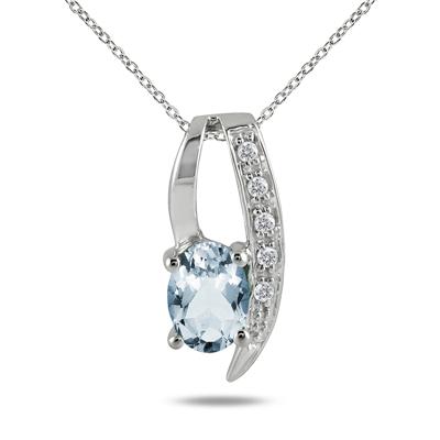7x5mm All Natural Aquamarine and Diamond Loop Pendant in .925 Sterling Silver
