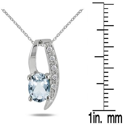 7x5mm All Natural Aquamarine and Diamond Loop Pendant in .925 Sterling Silver