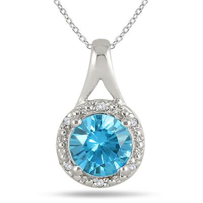 2.50 Carat Swiss Blue Topaz and Diamond Pendant in .925 Sterling Silver 