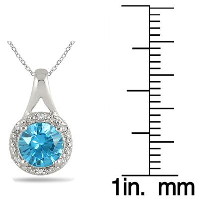 2.50 Carat Swiss Blue Topaz and Diamond Pendant in .925 Sterling Silver 
