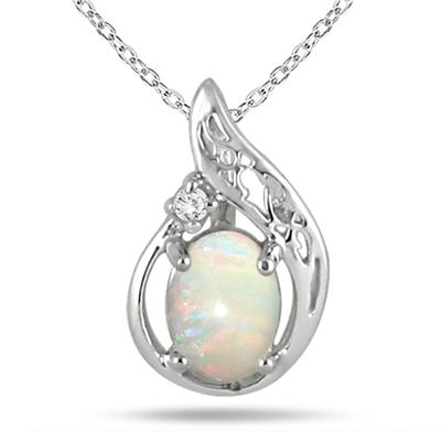 1/2 Carat Opal and Diamond Pendant in .925 Sterling Silver 
