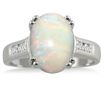 2.60 Carat Opal and Diamond Ring in .925 Sterling Silver 