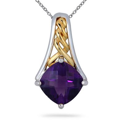 2.75 Carat Amethyst 18K Gold Plated Two Tone Pendant in .925 Sterling Silver