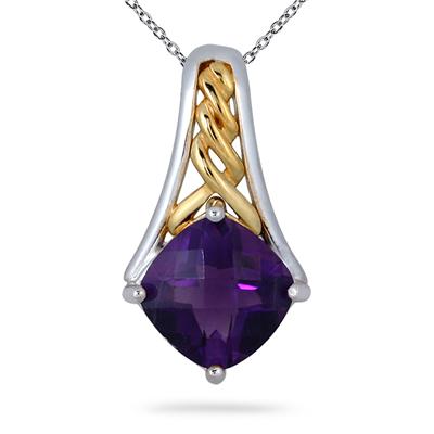 2.75 Carat Amethyst 18K Gold Plated Two Tone Pendant in .925 Sterling Silver 