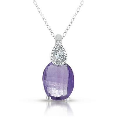Barrel Amethyst and White Topaz Pendant in .925 Sterling Silver