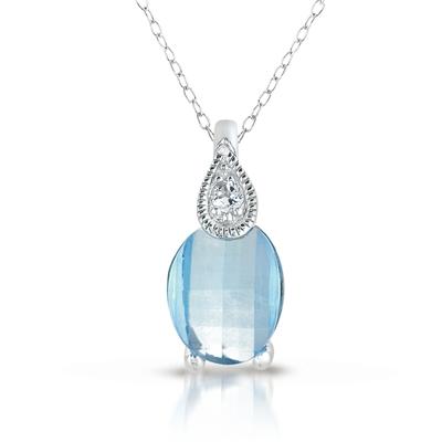 Barrel Cut Blue and White Topaz Pendant in .925 Sterling Silver
