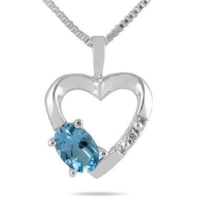 Blue Topaz and Diamond Heart Pendant in 10kt White Gold