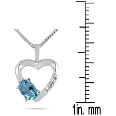 Blue Topaz and Diamond Heart Pendant in 10kt White Gold