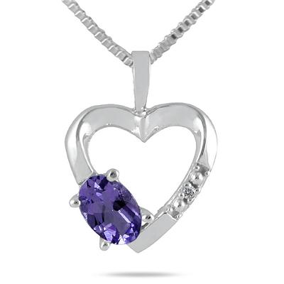 Amethyst and Diamond Heart Pendant in 10kt White Gold