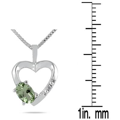 Green Amethyst and Diamond Heart Pendant in 10kt White Gold